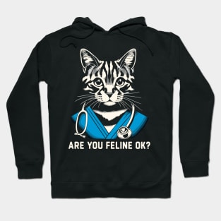 Are You Feline OK? Retro Cat Nurse Gifts Nurse Week Gifts Funny Nurse Hoodie
